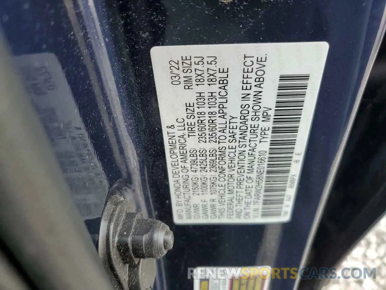 14 Photograph of a damaged car 7FARW2H58NE016610 HONDA CRV 2022