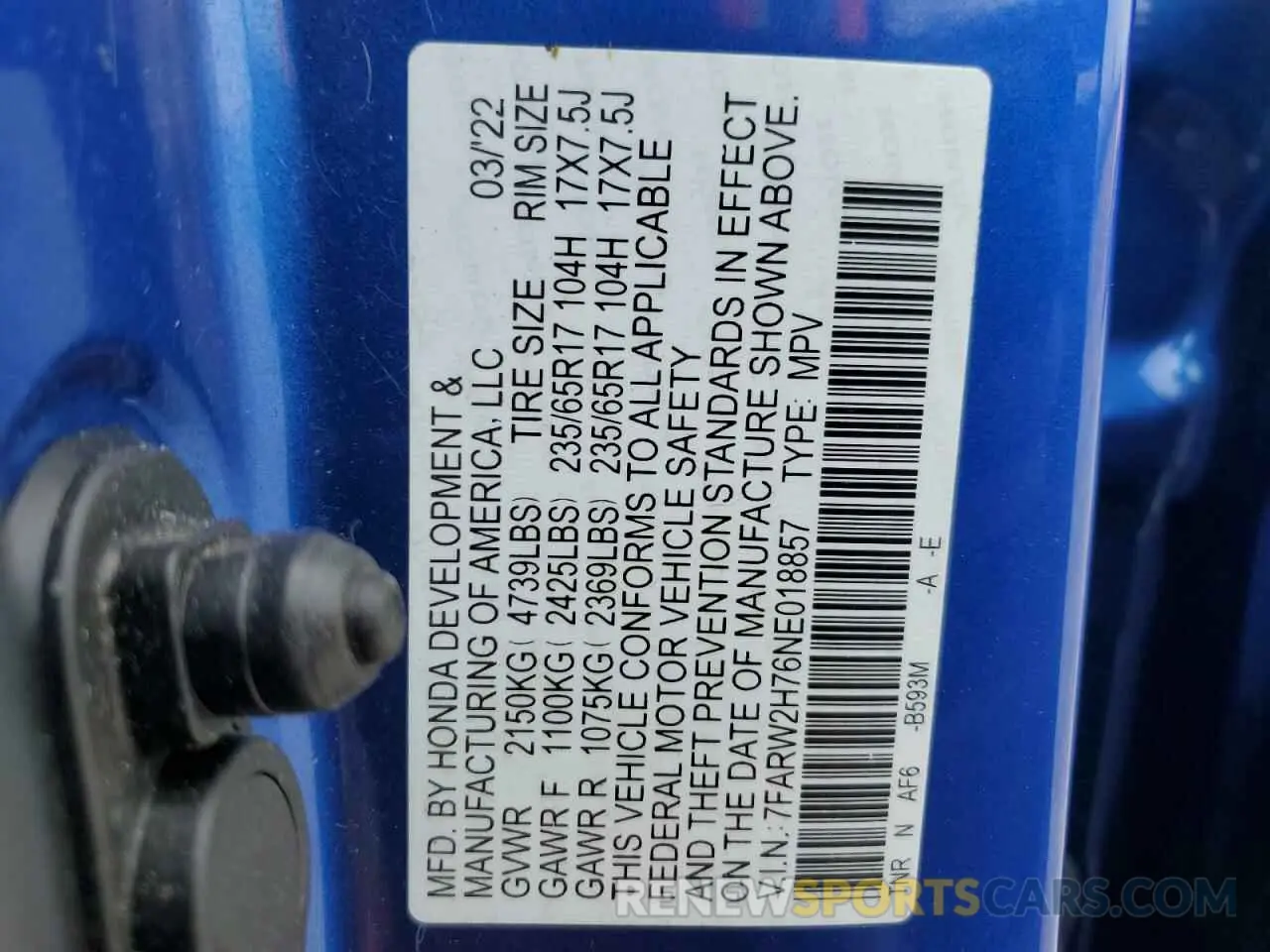 14 Фотография поврежденного автомобиля 7FARW2H76NE018857 HONDA CRV 2022