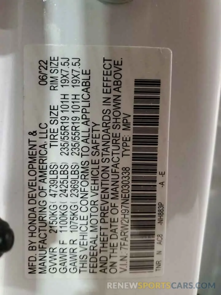 14 Фотография поврежденного автомобиля 7FARW2H97NE030338 HONDA CRV 2022