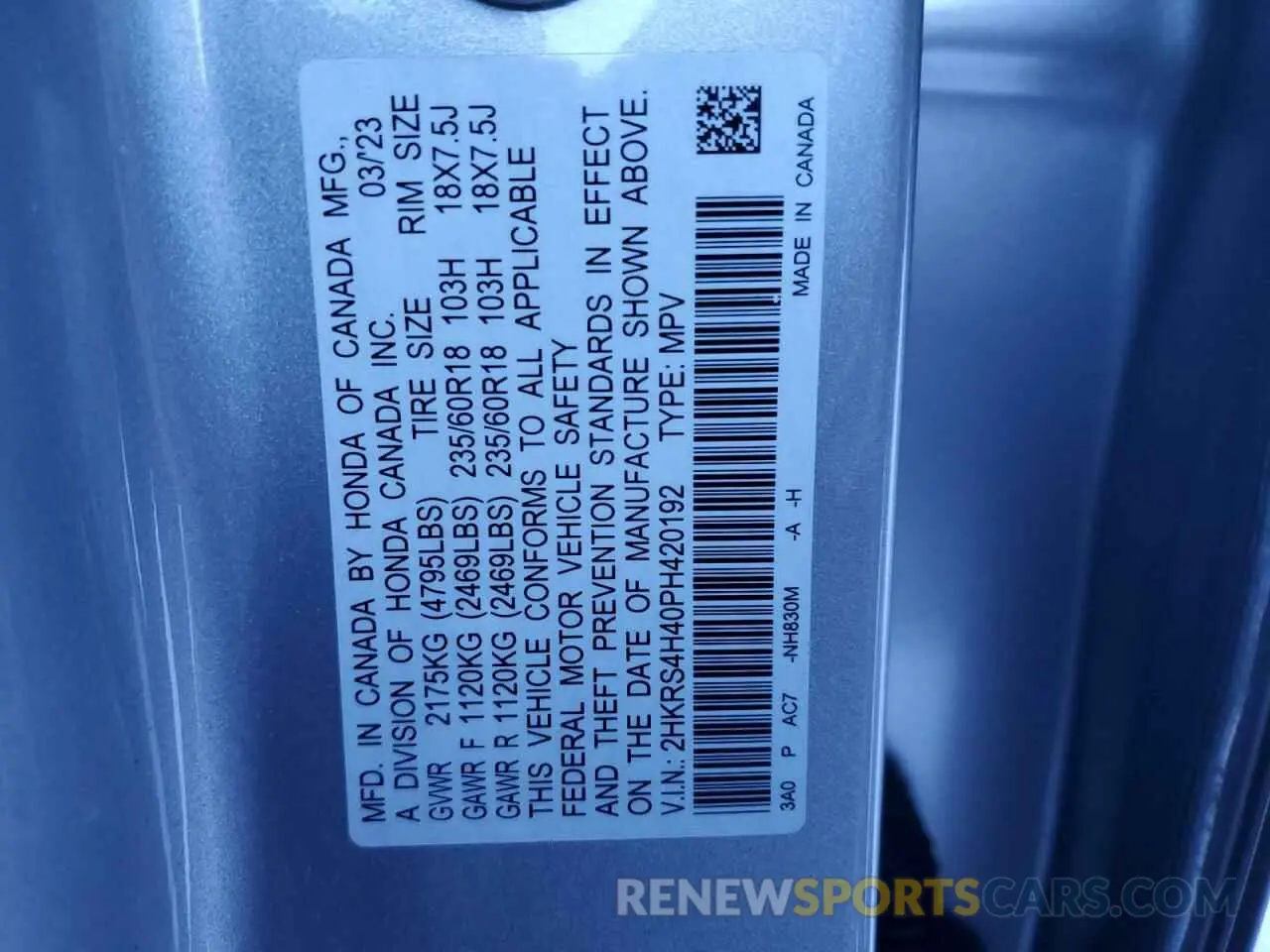 15 Фотография поврежденного автомобиля 2HKRS4H40PH420192 HONDA CRV 2023