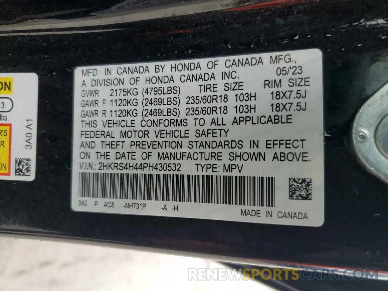 15 Photograph of a damaged car 2HKRS4H44PH430532 HONDA CRV 2023