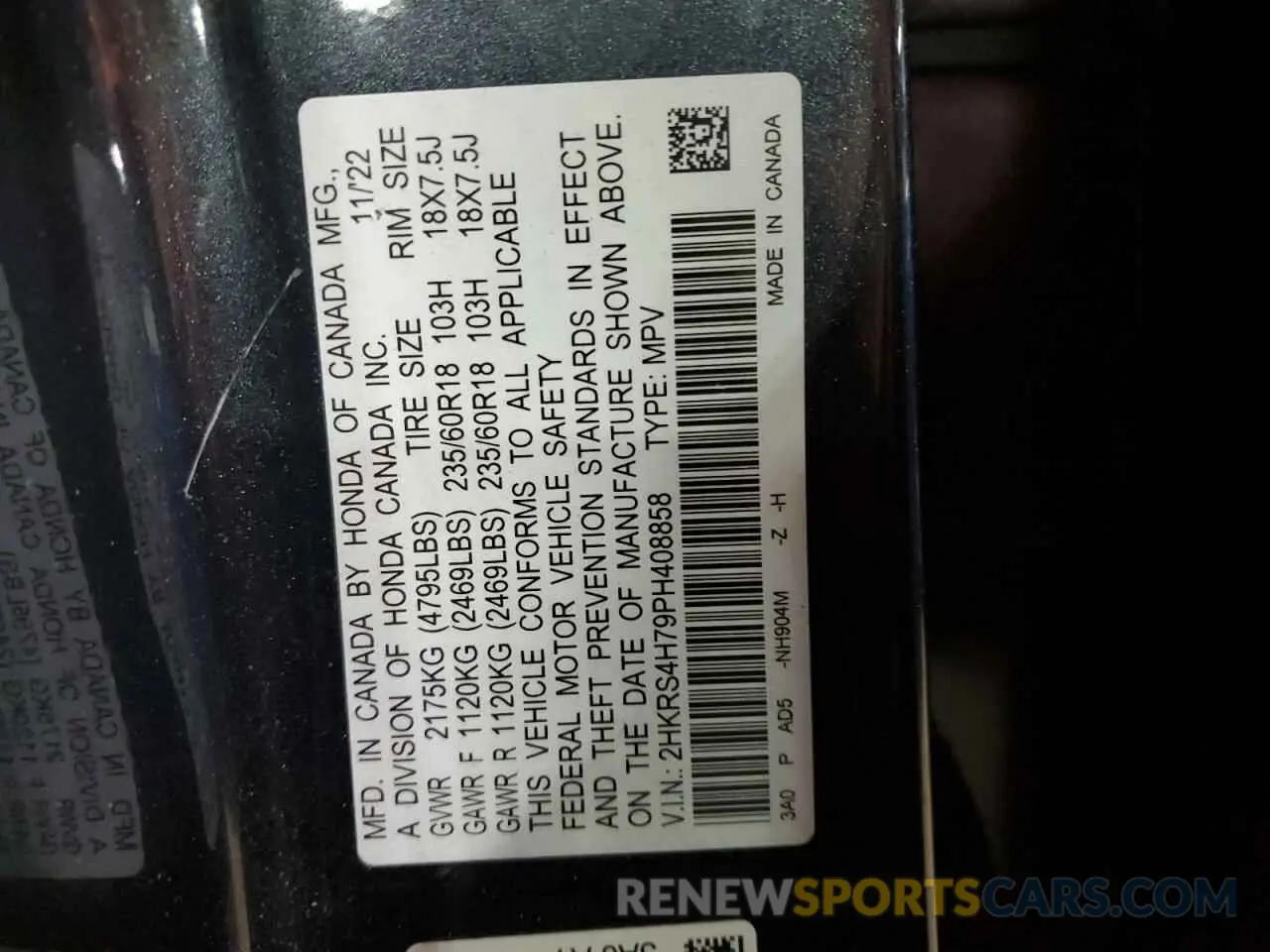 14 Фотография поврежденного автомобиля 2HKRS4H79PH408858 HONDA CRV 2023