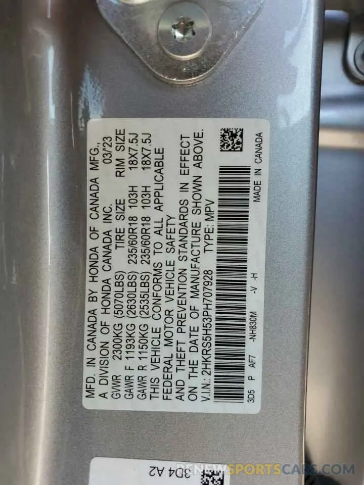 12 Фотография поврежденного автомобиля 2HKRS5H53PH707928 HONDA CRV 2023