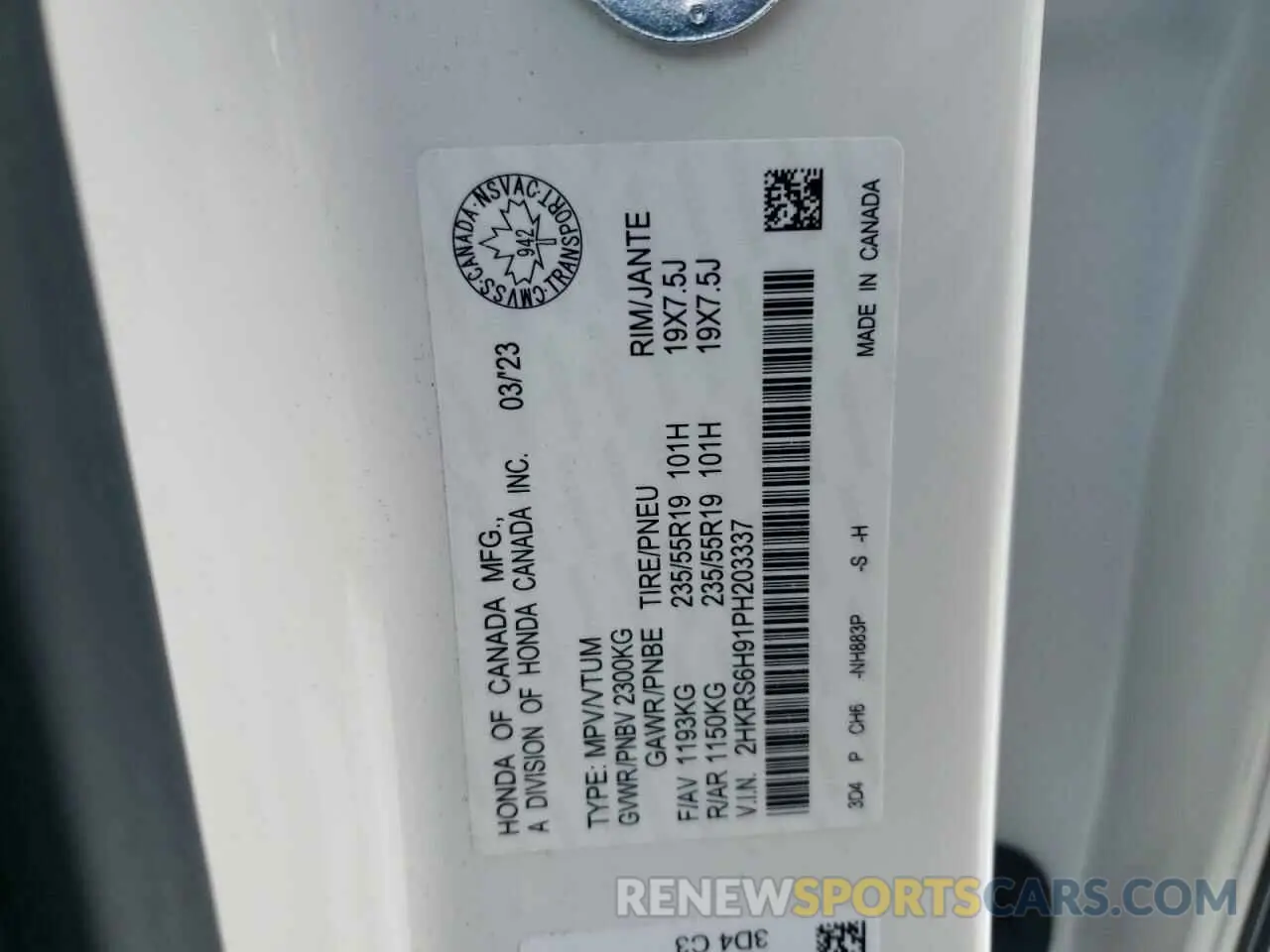 13 Фотография поврежденного автомобиля 2HKRS6H91PH203337 HONDA CRV 2023