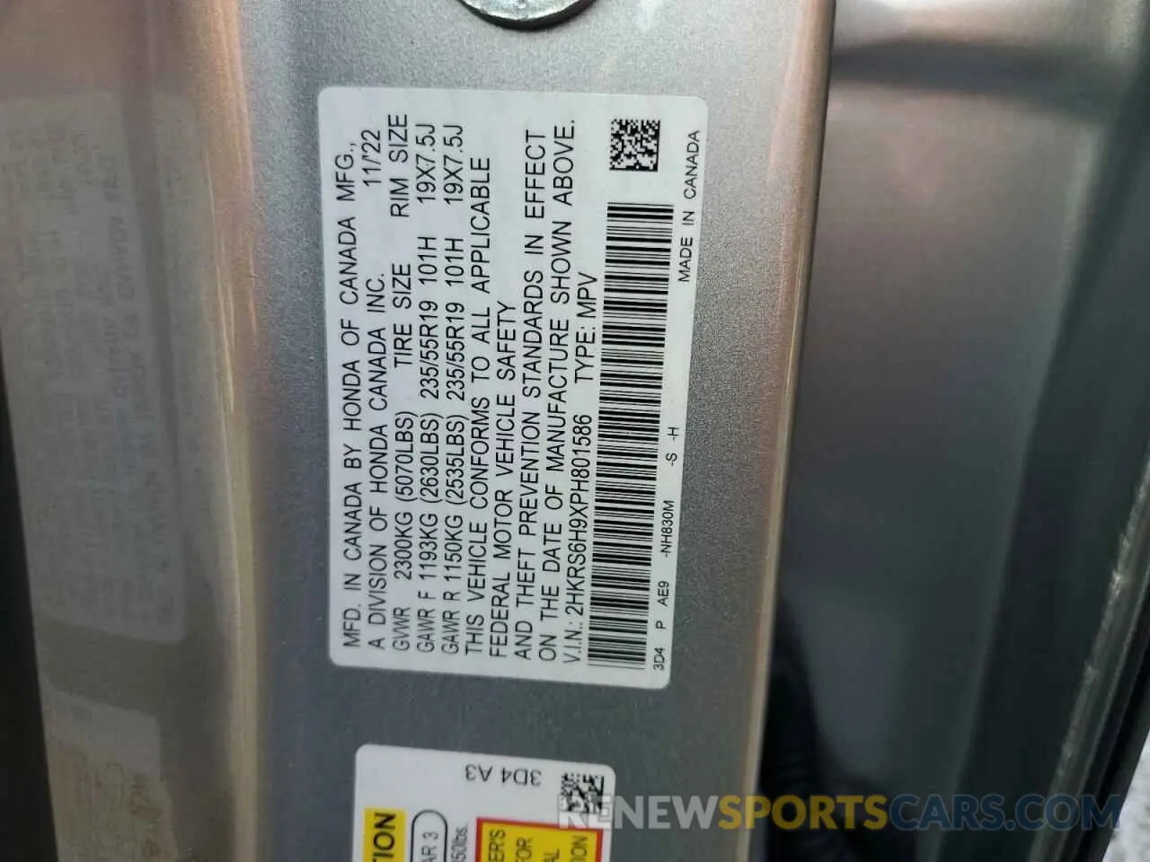 13 Фотография поврежденного автомобиля 2HKRS6H9XPH801586 HONDA CRV 2023