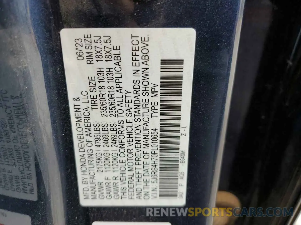16 Фотография поврежденного автомобиля 5J6RS4H70PL010654 HONDA CRV 2023