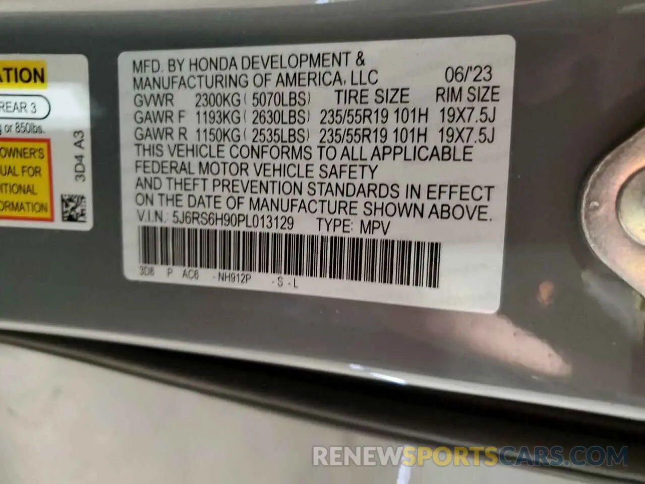13 Фотография поврежденного автомобиля 5J6RS6H90PL013129 HONDA CRV 2023