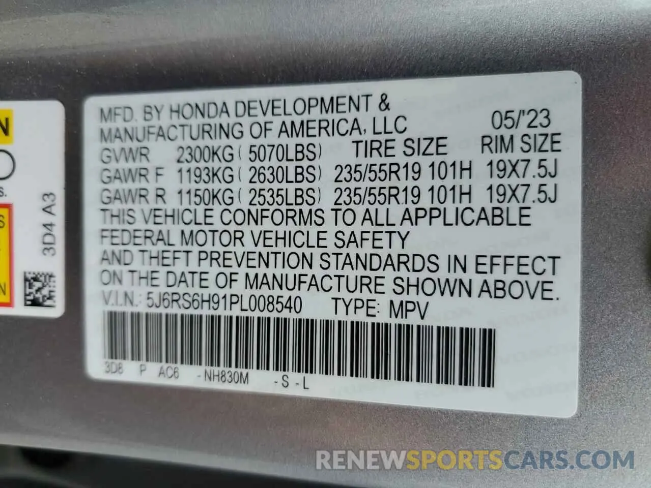 13 Photograph of a damaged car 5J6RS6H91PL008540 HONDA CRV 2023