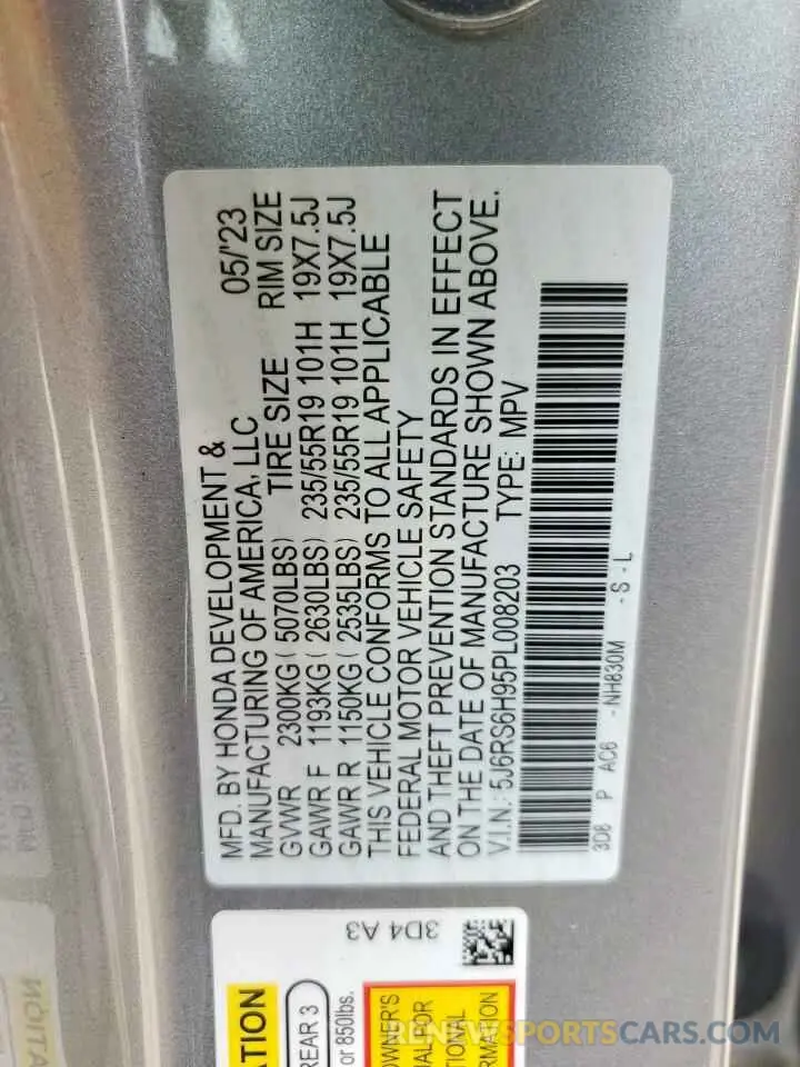14 Фотография поврежденного автомобиля 5J6RS6H95PL008203 HONDA CRV 2023