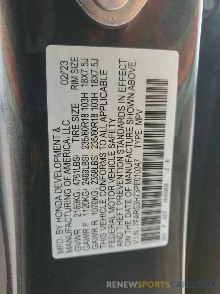 14 Фотография поврежденного автомобиля 7FARS3H73PE010347 HONDA CRV 2023