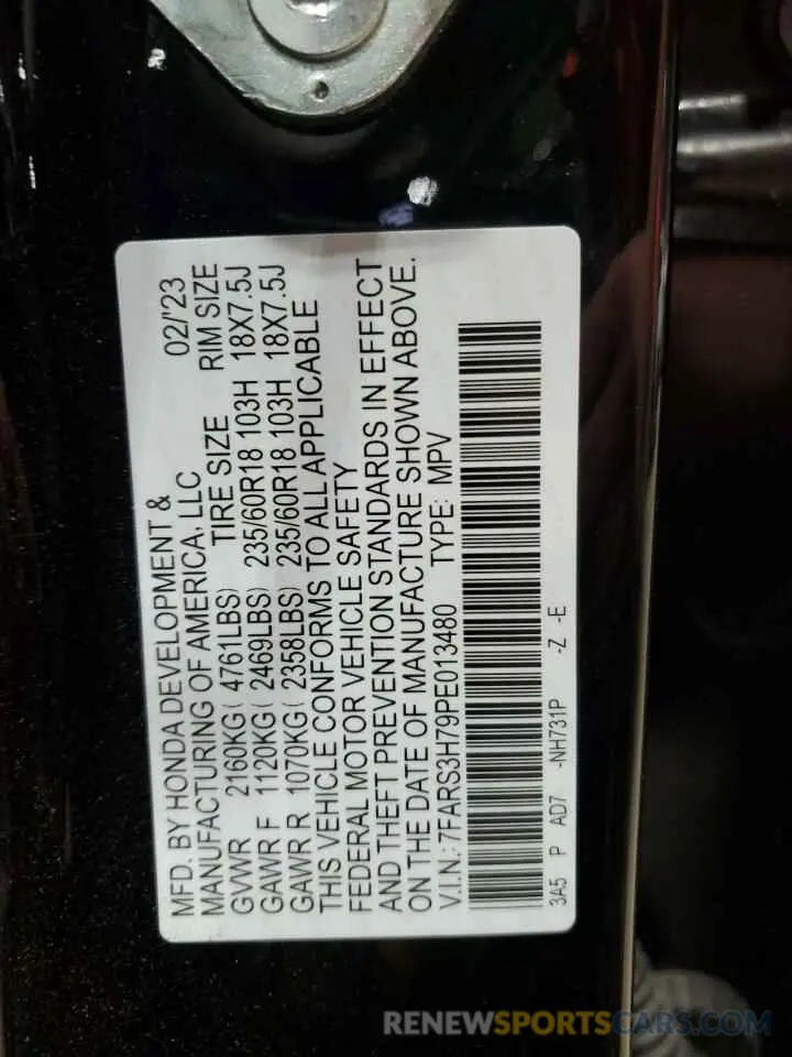 12 Фотография поврежденного автомобиля 7FARS3H79PE013480 HONDA CRV 2023