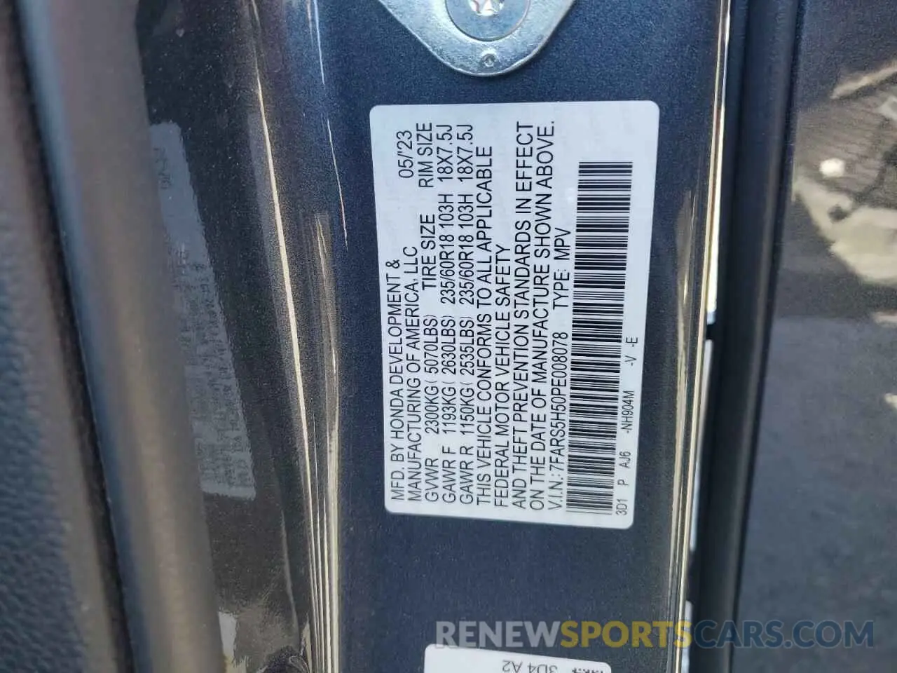 13 Photograph of a damaged car 7FARS5H50PE008078 HONDA CRV 2023