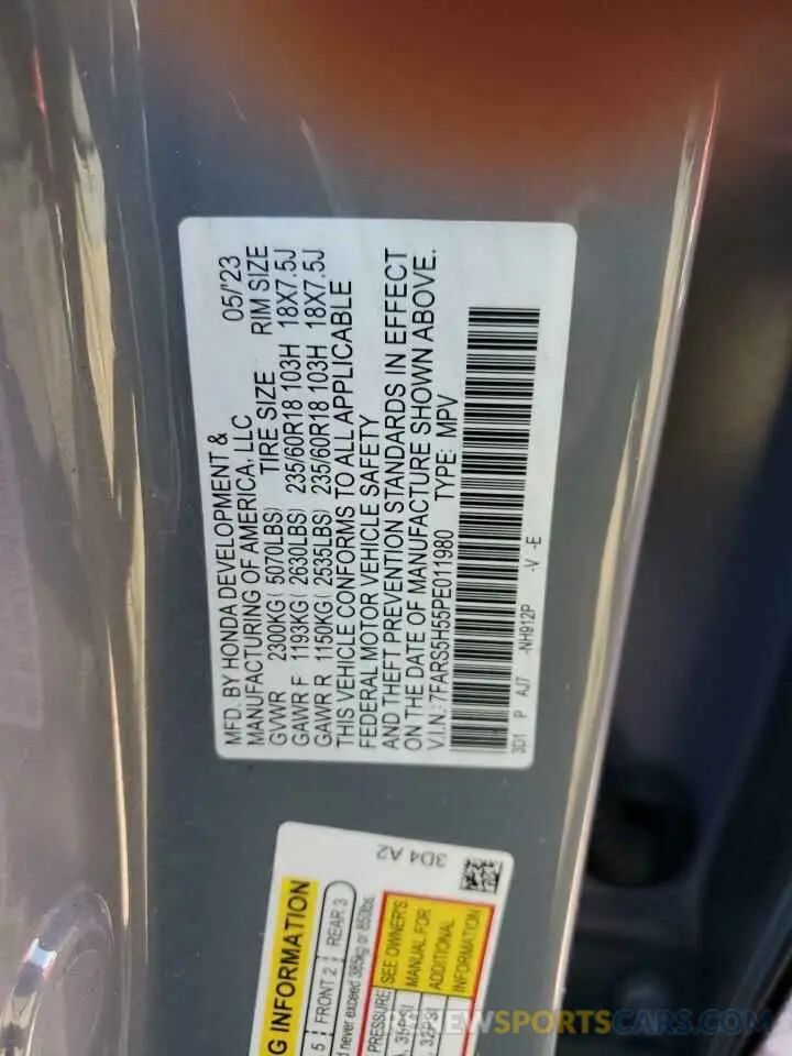 13 Фотография поврежденного автомобиля 7FARS5H55PE011980 HONDA CRV 2023