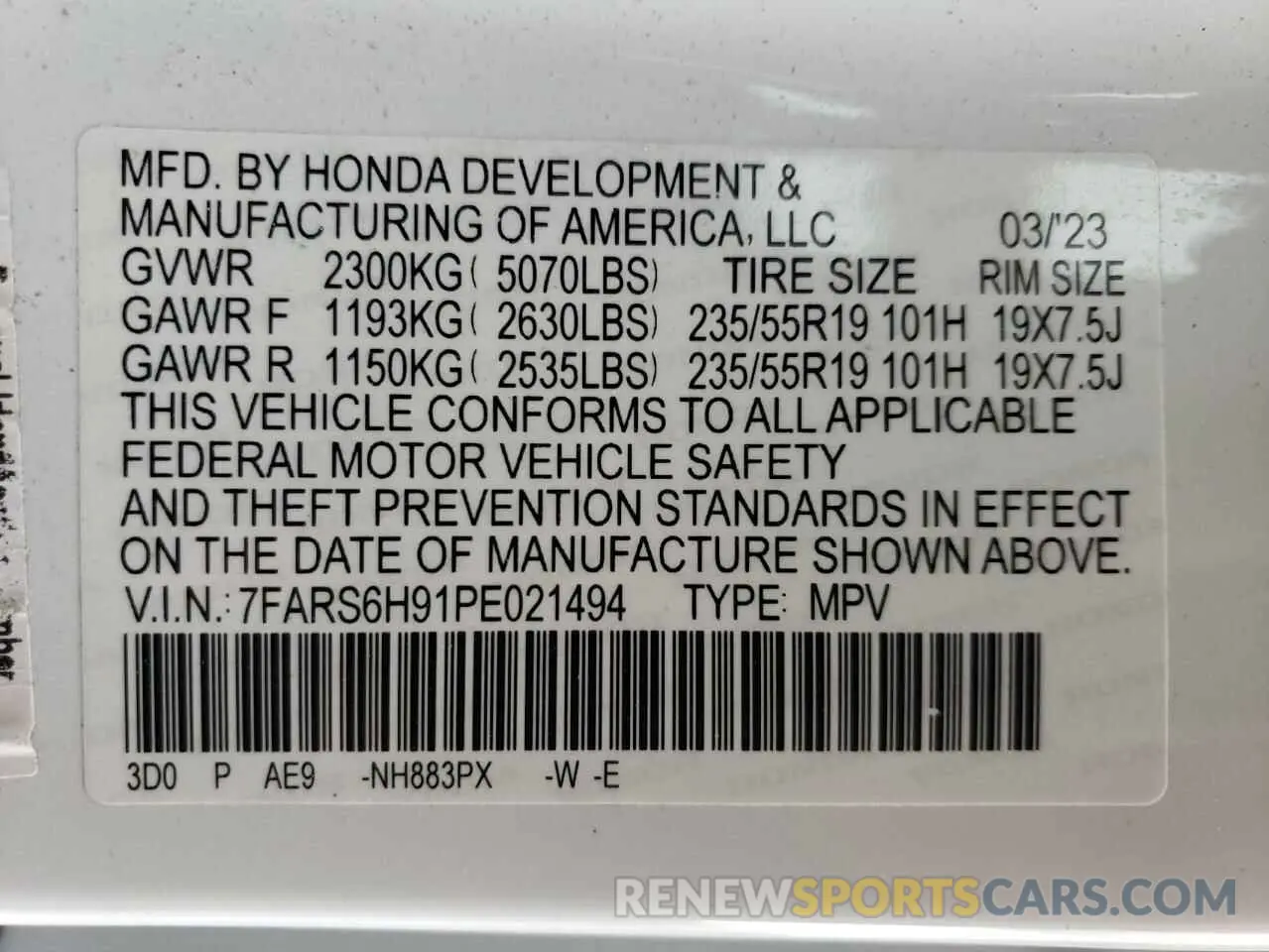 14 Photograph of a damaged car 7FARS6H91PE021494 HONDA CRV 2023