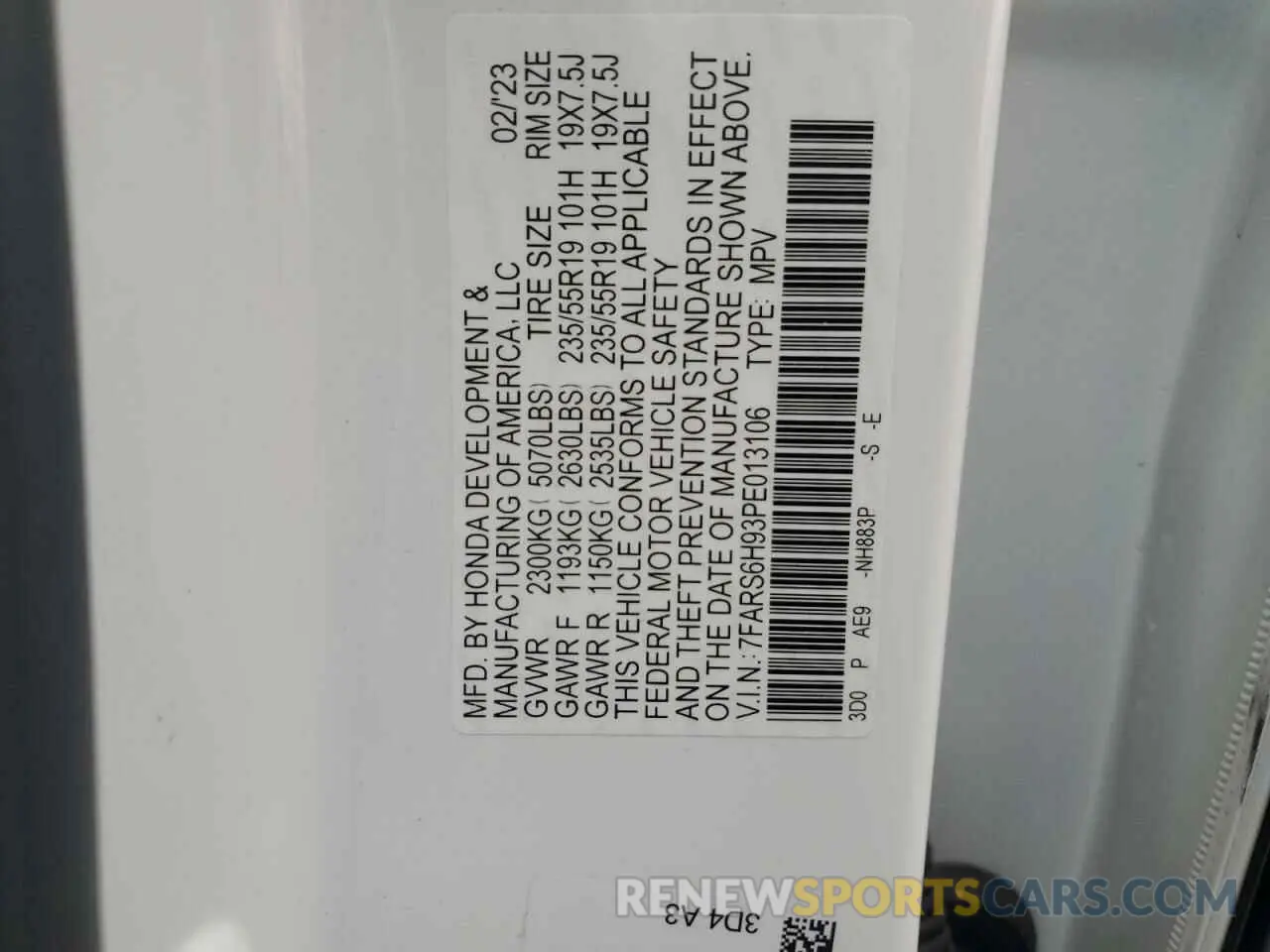 13 Фотография поврежденного автомобиля 7FARS6H93PE013106 HONDA CRV 2023