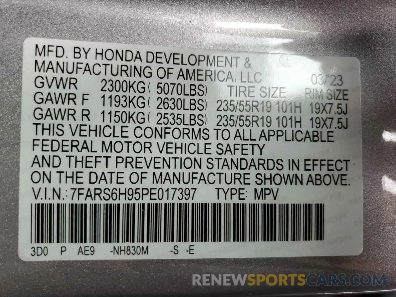 14 Фотография поврежденного автомобиля 7FARS6H95PE017397 HONDA CRV 2023