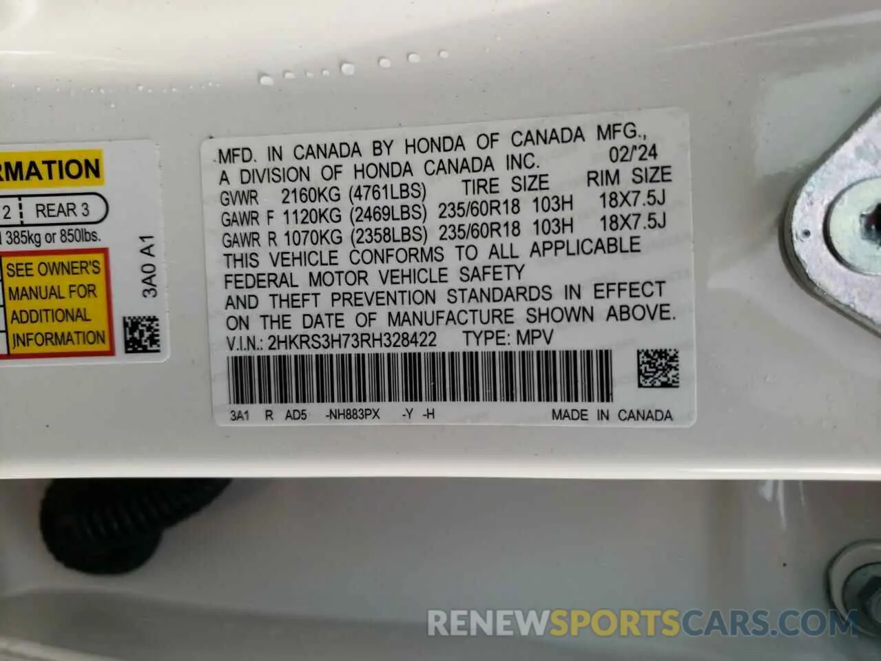 15 Фотография поврежденного автомобиля 2HKRS3H73RH328422 HONDA CRV 2024