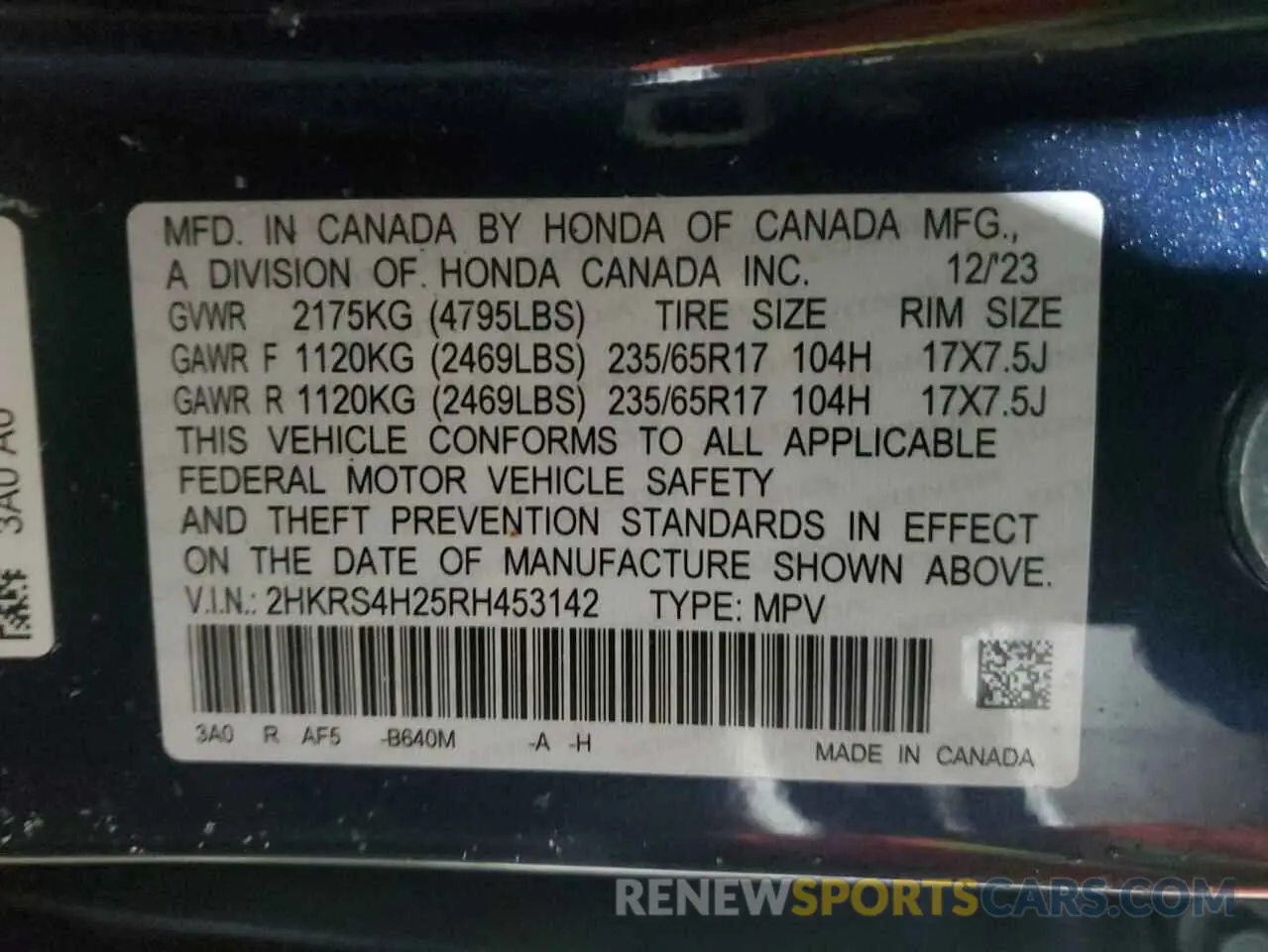 13 Photograph of a damaged car 2HKRS4H25RH453142 HONDA CRV 2024
