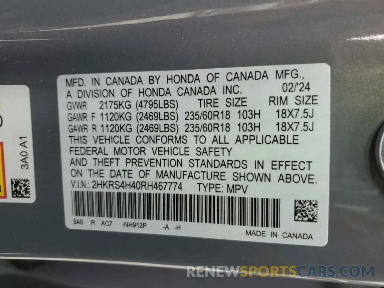 13 Фотография поврежденного автомобиля 2HKRS4H40RH467774 HONDA CRV 2024