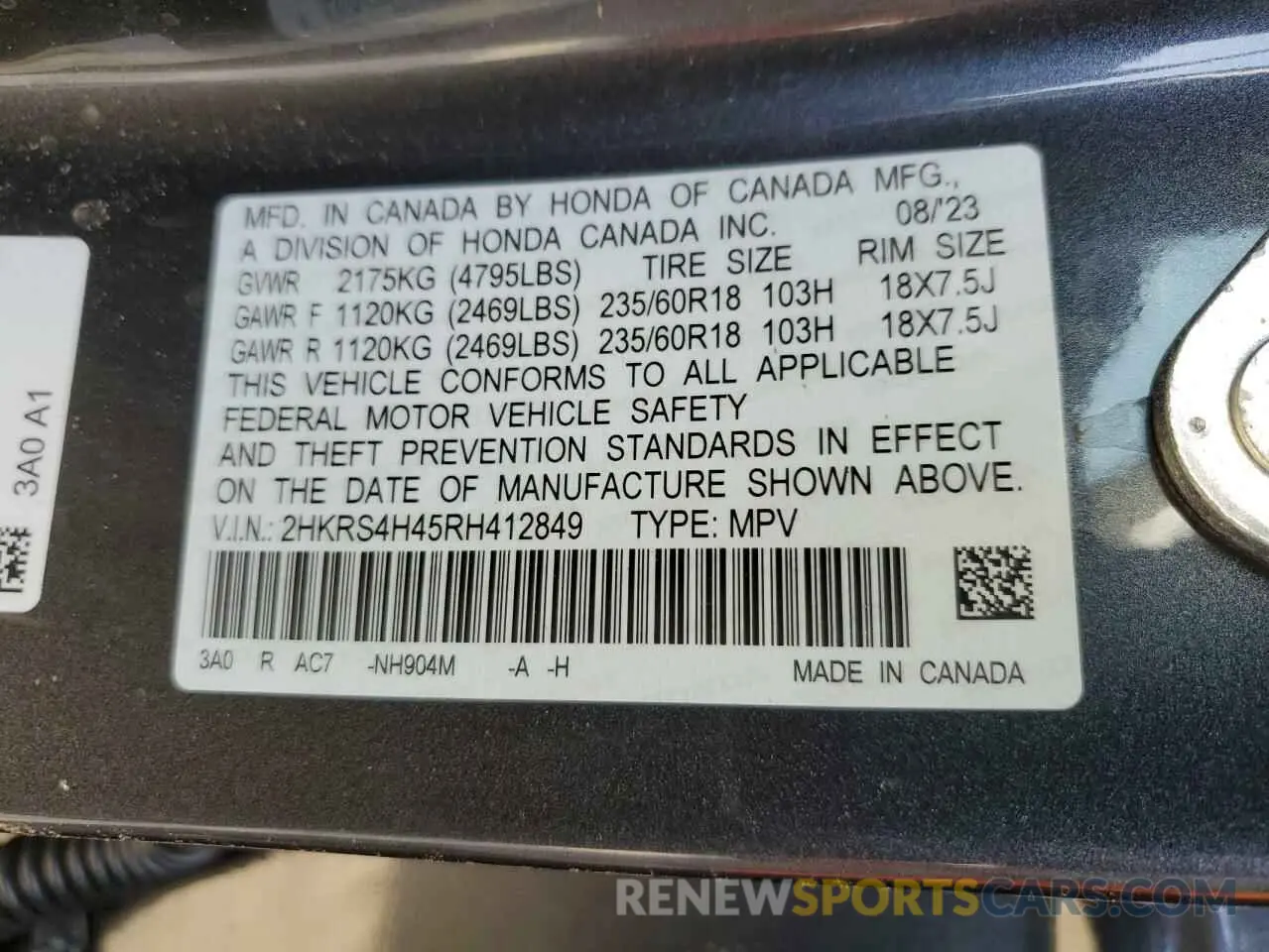 14 Photograph of a damaged car 2HKRS4H45RH412849 HONDA CRV 2024