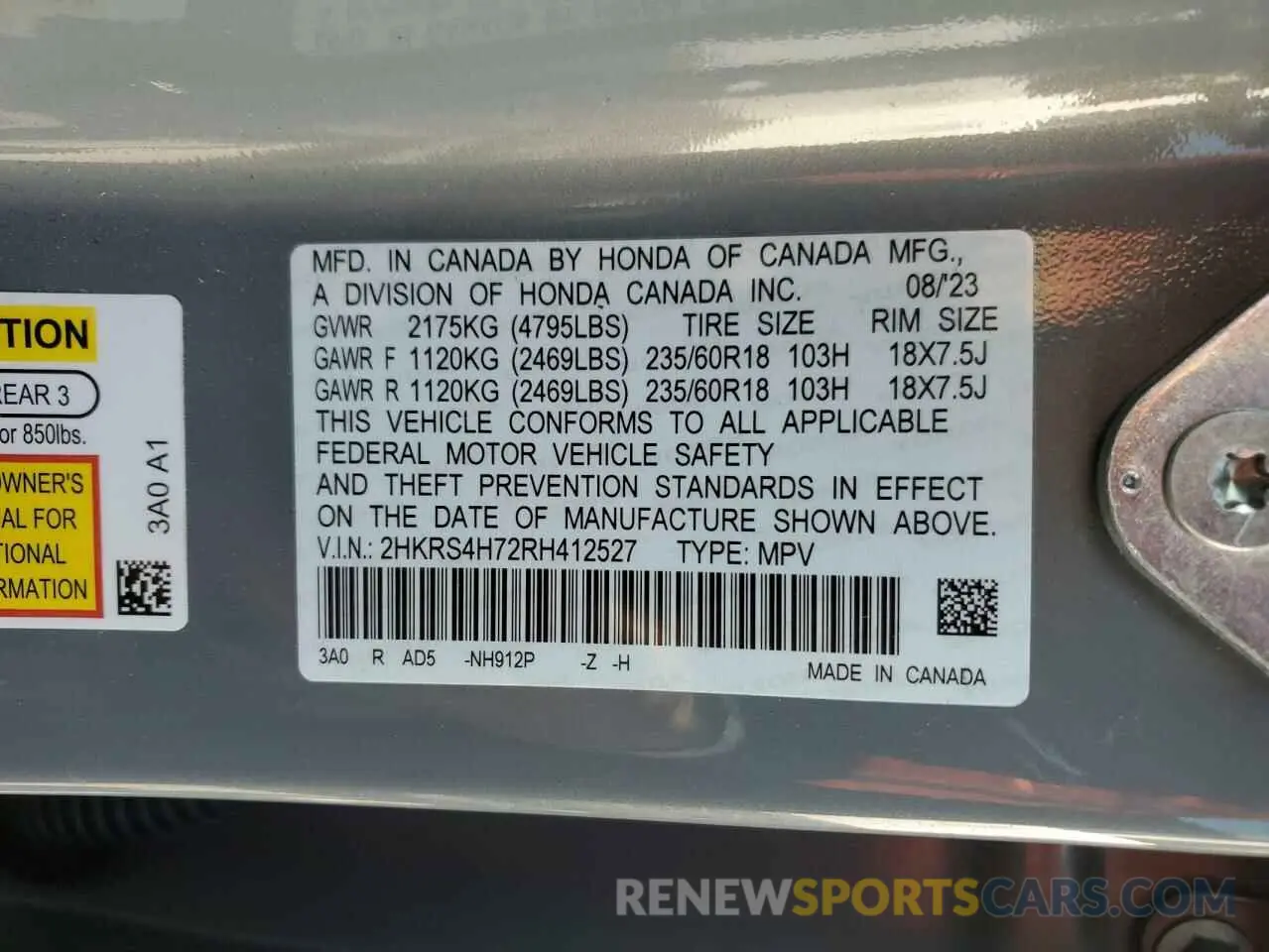 13 Photograph of a damaged car 2HKRS4H72RH412527 HONDA CRV 2024