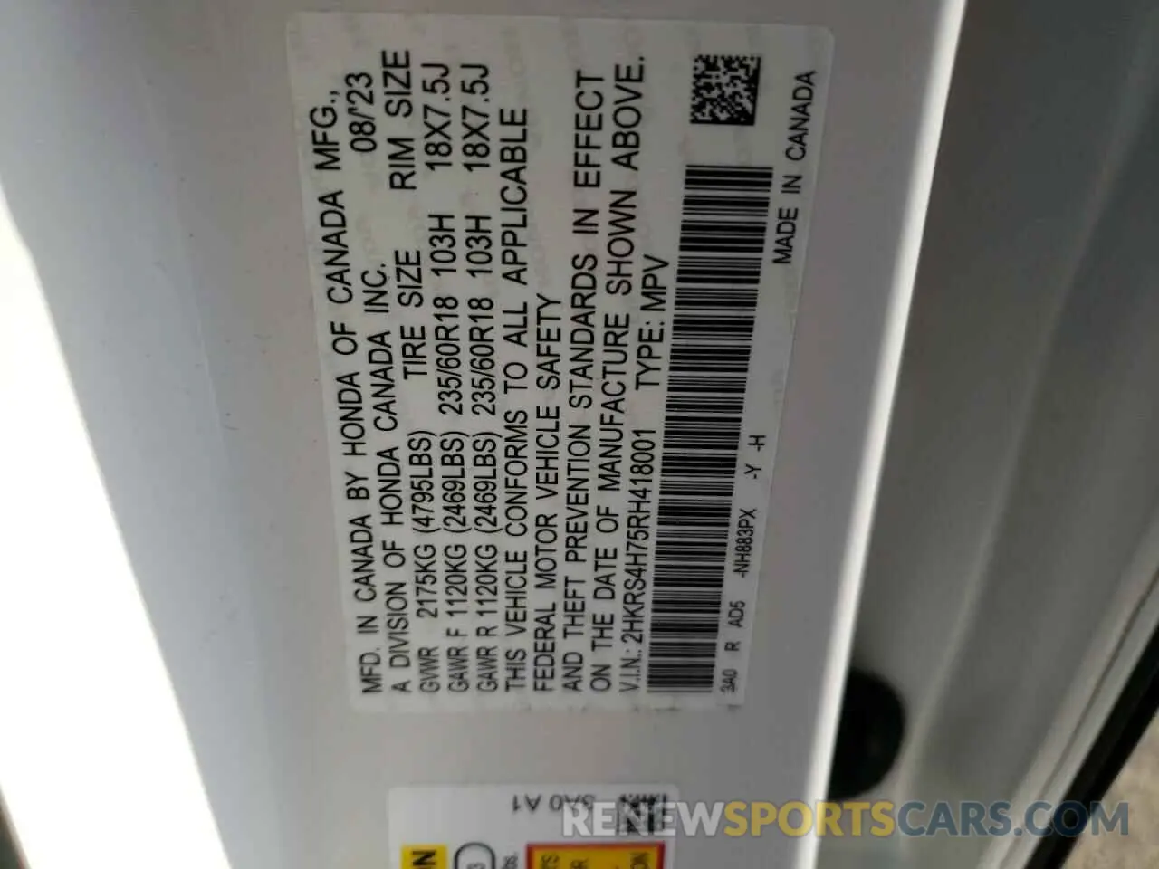 13 Photograph of a damaged car 2HKRS4H75RH418001 HONDA CRV 2024