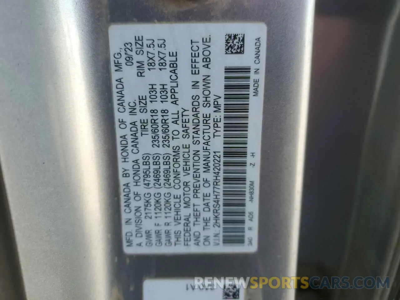 13 Photograph of a damaged car 2HKRS4H77RH420221 HONDA CRV 2024