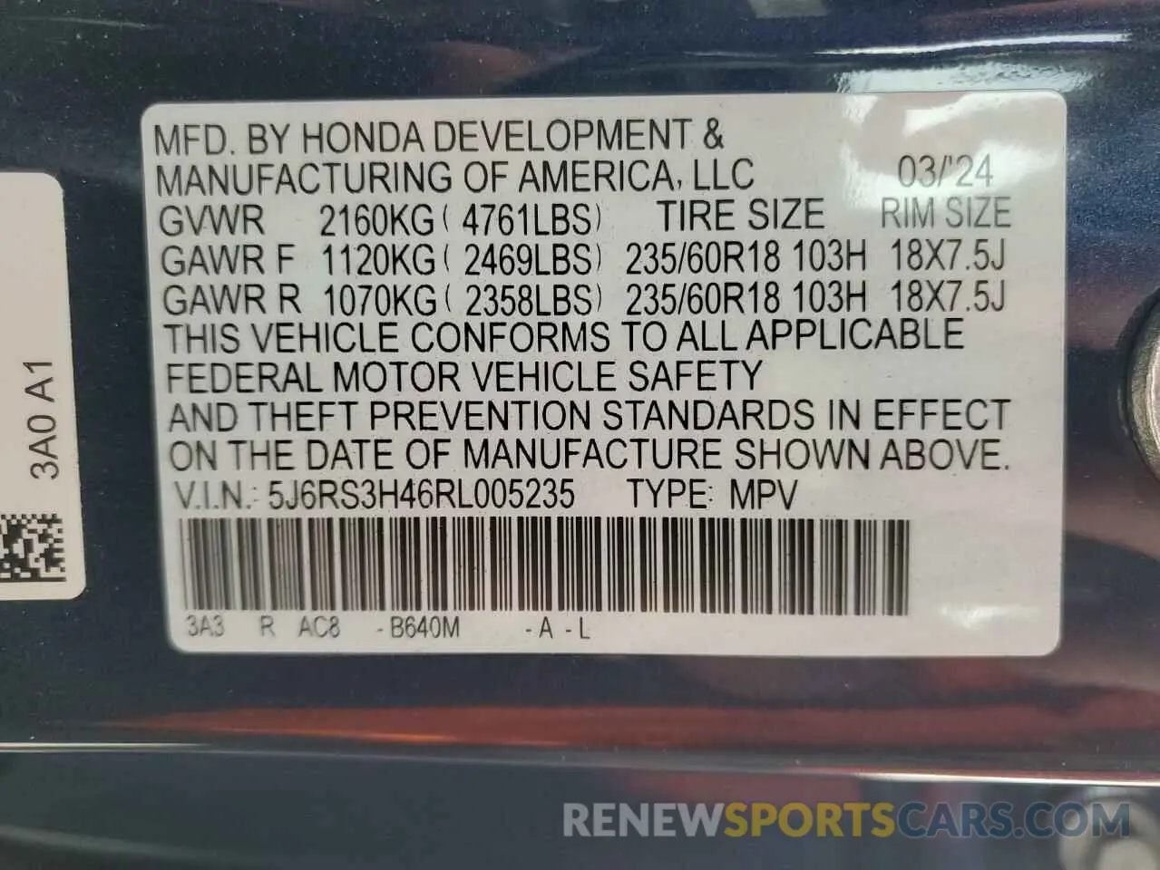 13 Photograph of a damaged car 5J6RS3H46RL005235 HONDA CRV 2024