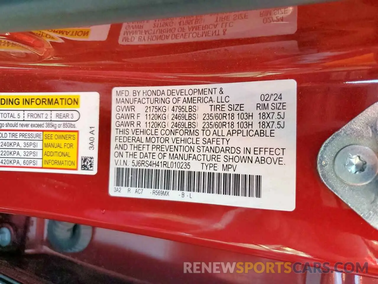 13 Фотография поврежденного автомобиля 5J6RS4H41RL010235 HONDA CRV 2024