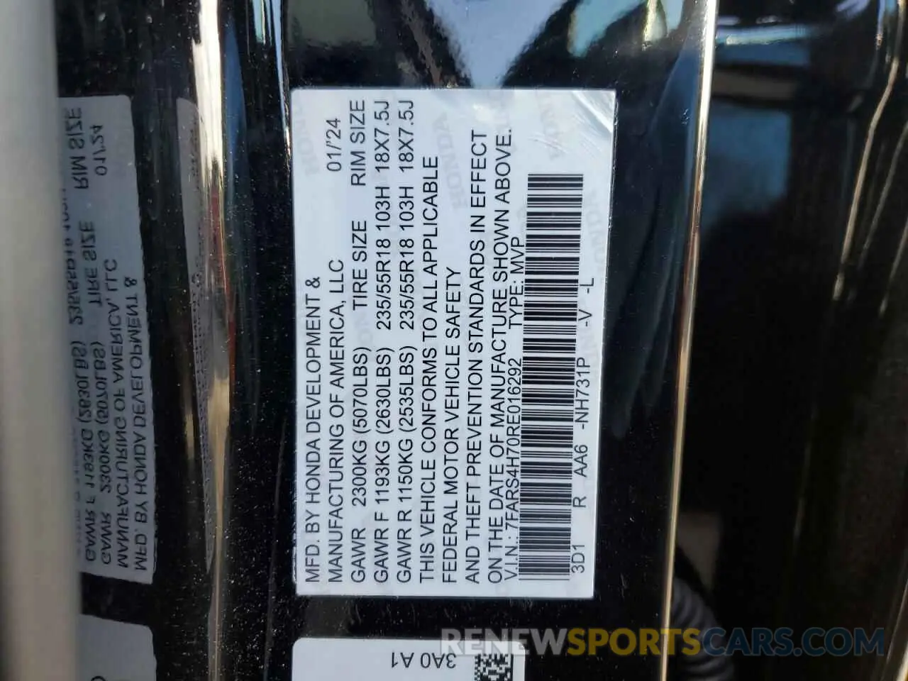 13 Фотография поврежденного автомобиля 5J6RS4H79RL011028 HONDA CRV 2024