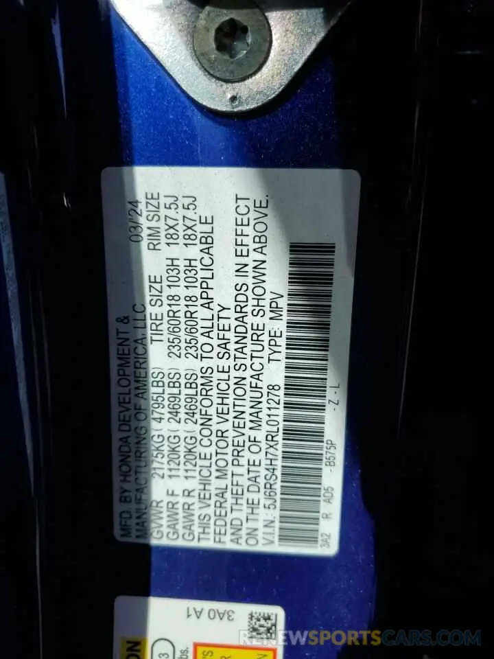13 Фотография поврежденного автомобиля 5J6RS4H7XRL011278 HONDA CRV 2024