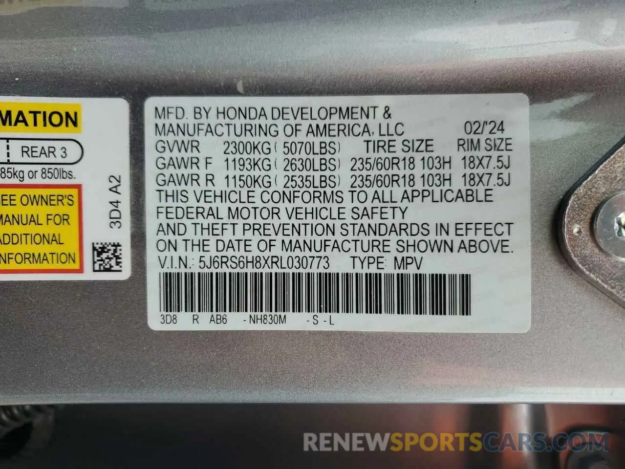 13 Фотография поврежденного автомобиля 5J6RS6H8XRL030773 HONDA CRV 2024