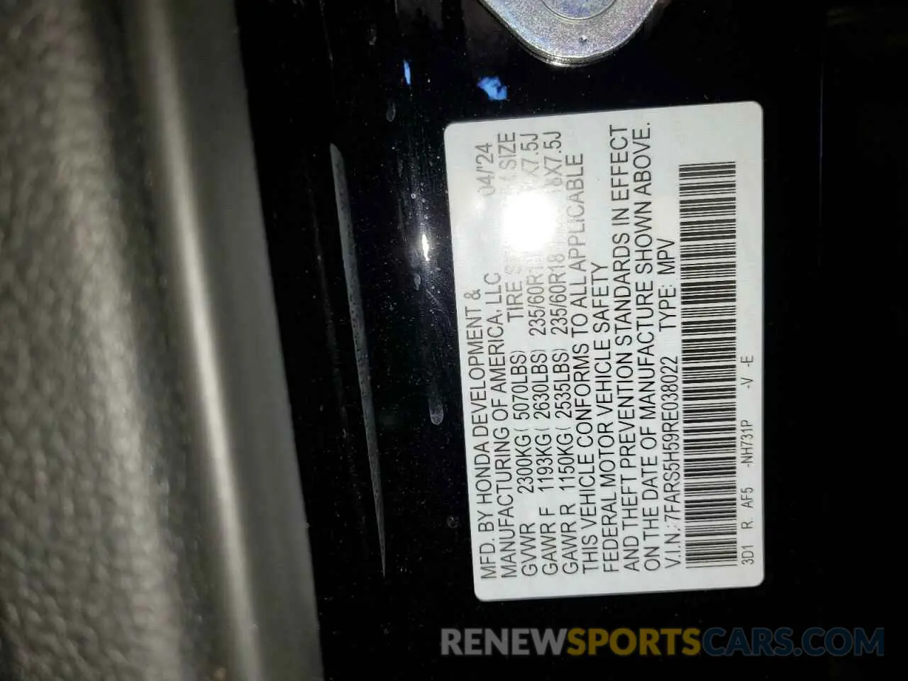 13 Фотография поврежденного автомобиля 7FARS5H59RE038022 HONDA CRV 2024