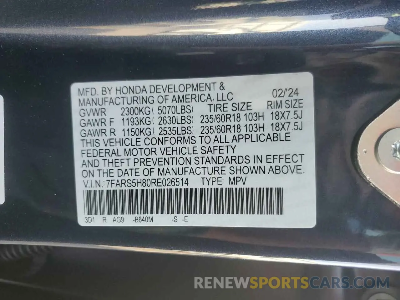 13 Фотография поврежденного автомобиля 7FARS5H80RE026514 HONDA CRV 2024