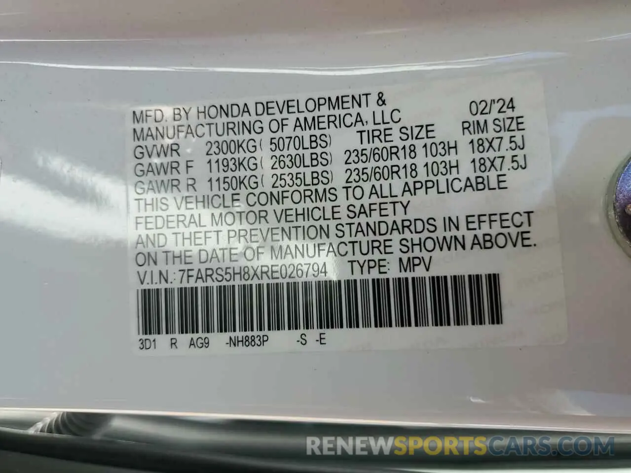 14 Фотография поврежденного автомобиля 7FARS5H8XRE026794 HONDA CRV 2024