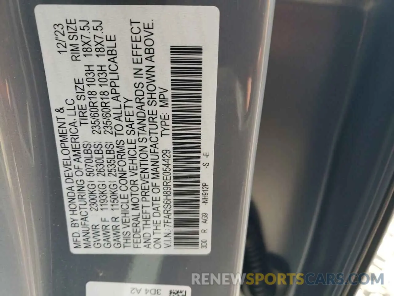 14 Фотография поврежденного автомобиля 7FARS6H89RE054429 HONDA CRV 2024