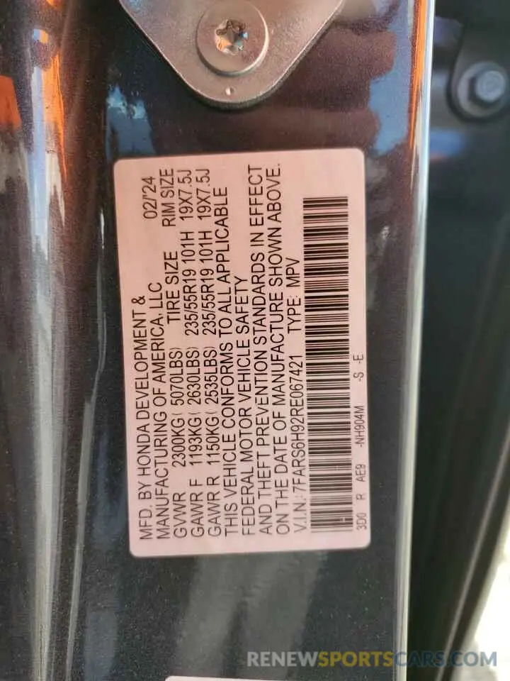 13 Photograph of a damaged car 7FARS6H92RE067421 HONDA CRV 2024