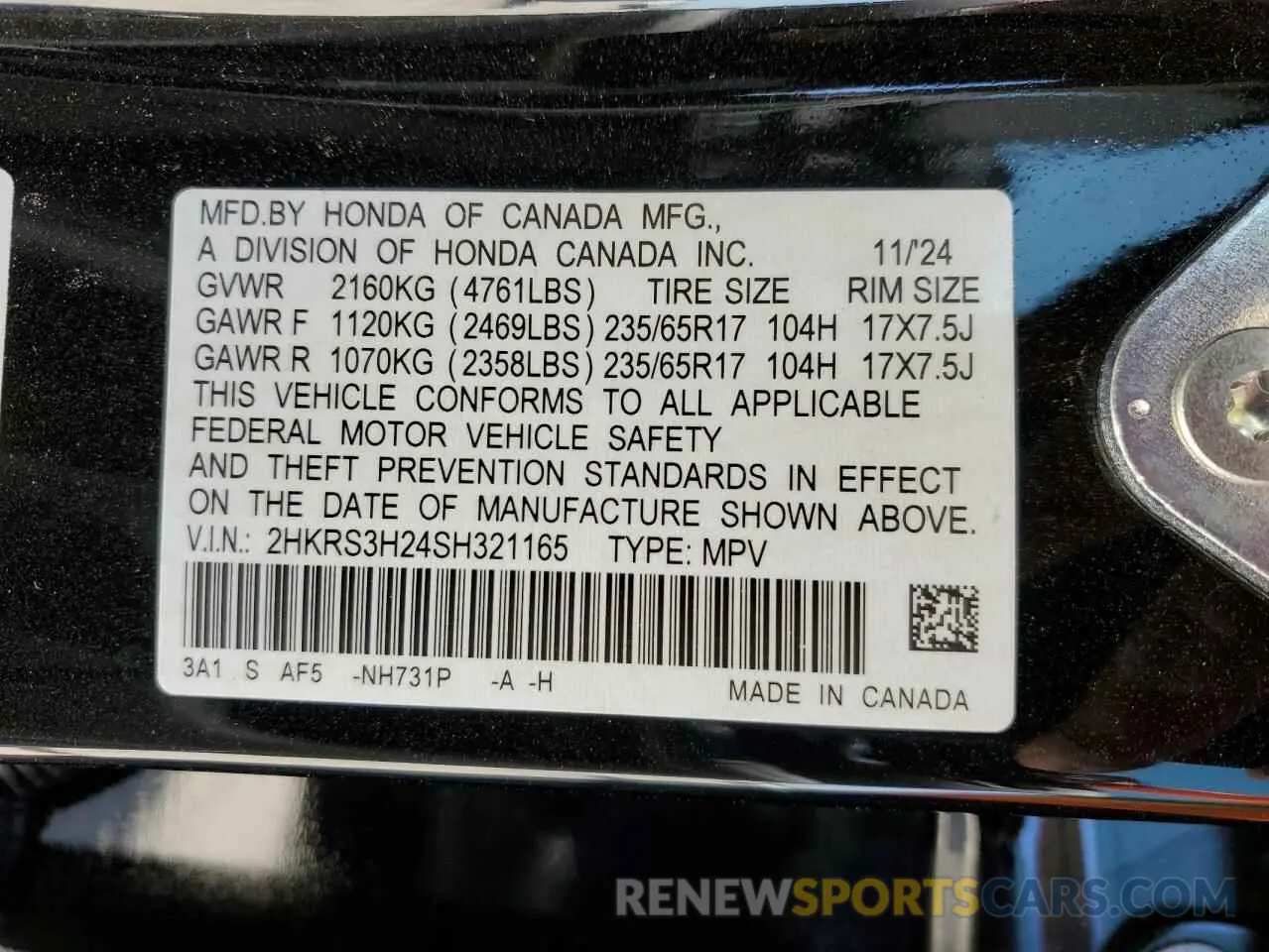 13 Фотография поврежденного автомобиля 2HKRS3H24SH321165 HONDA CRV 2025