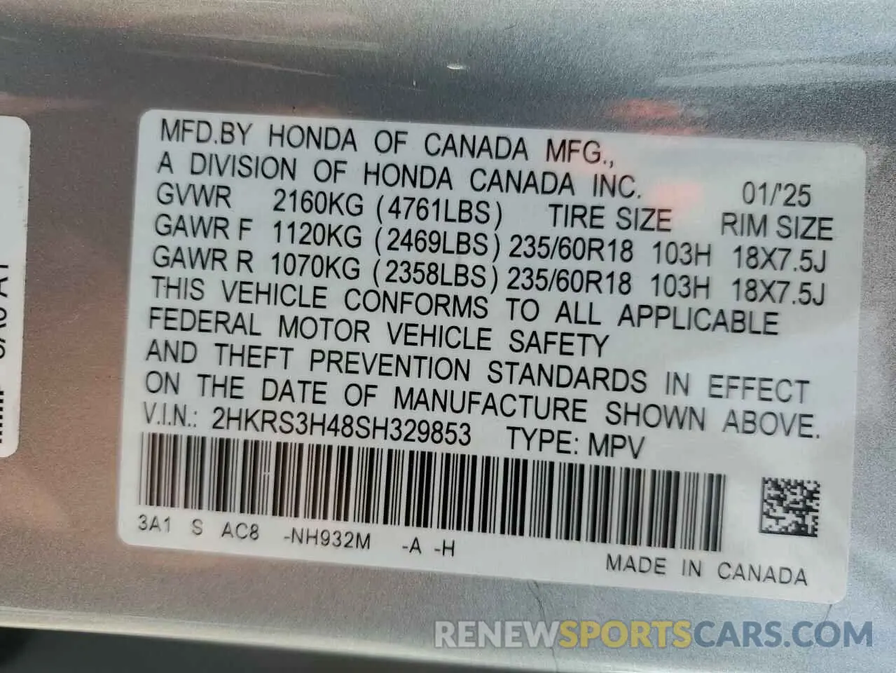 13 Photograph of a damaged car 2HKRS3H48SH329853 HONDA CRV 2025