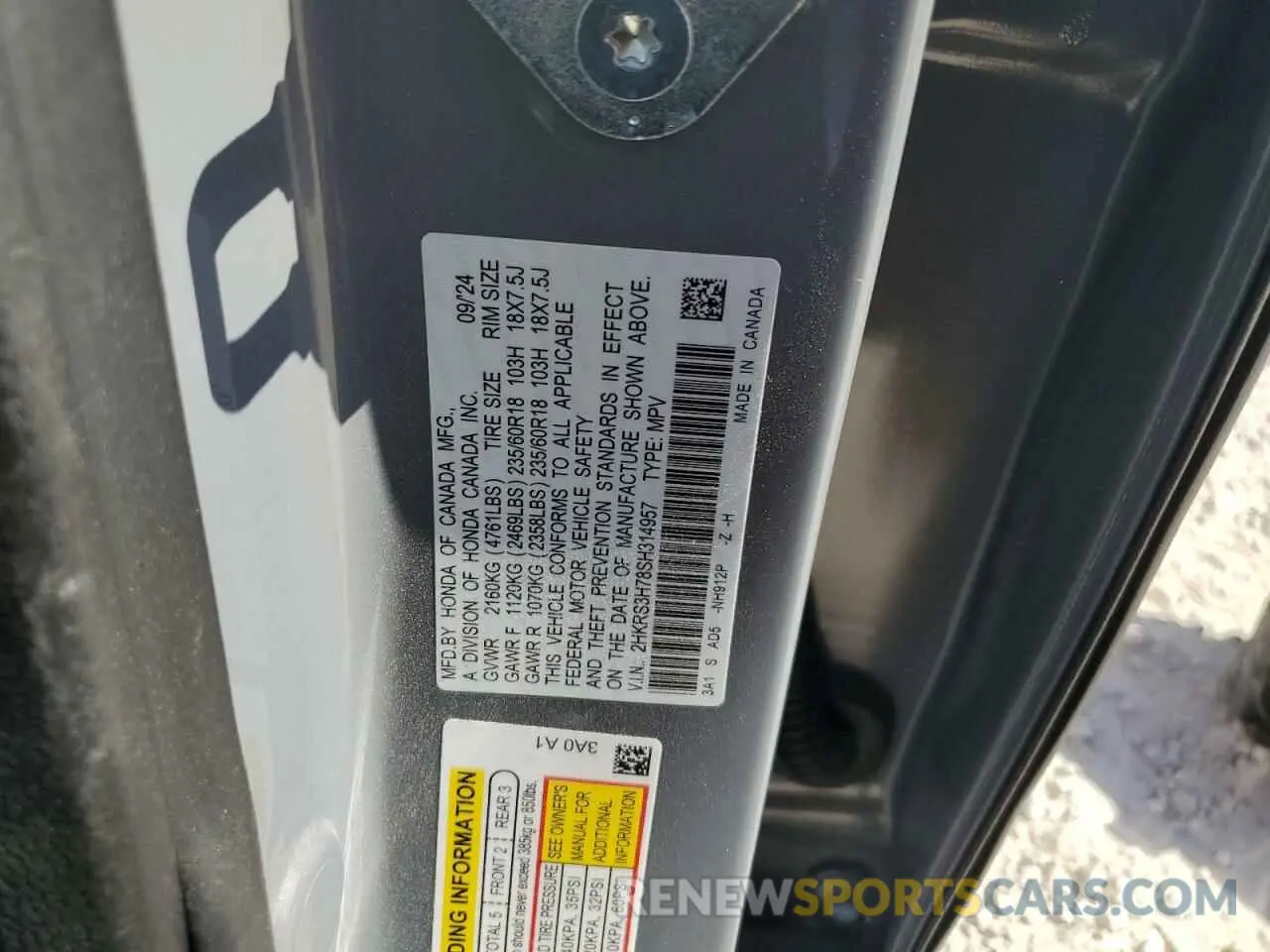 13 Photograph of a damaged car 2HKRS3H78SH314957 HONDA CRV 2025