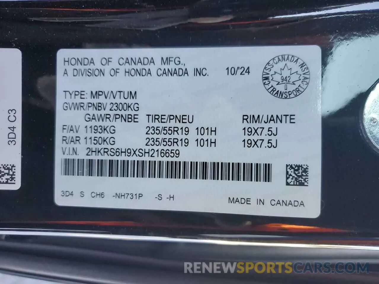 13 Photograph of a damaged car 2HKRS6H9XSH216659 HONDA CRV 2025