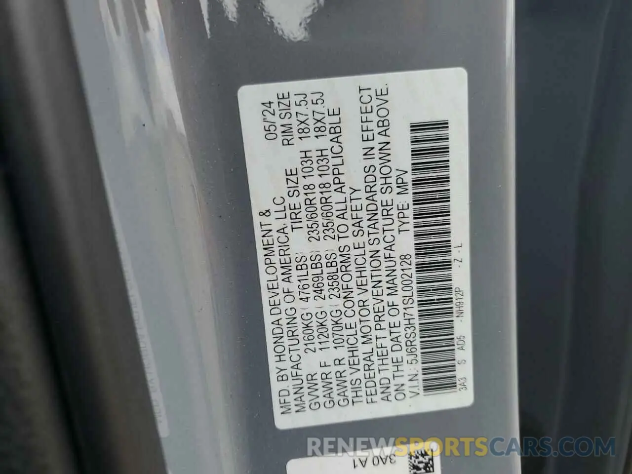 13 Фотография поврежденного автомобиля 5J6RS3H71SL002128 HONDA CRV 2025