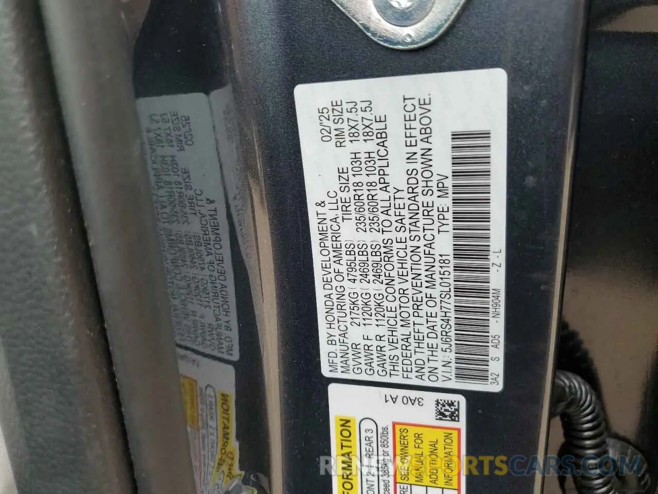 13 Фотография поврежденного автомобиля 5J6RS4H77SL015181 HONDA CRV 2025
