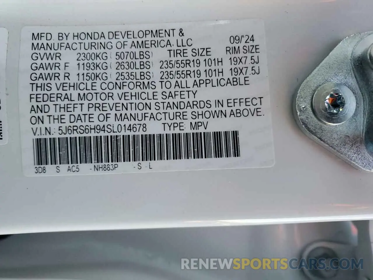 12 Photograph of a damaged car 5J6RS6H94SL014678 HONDA CRV 2025