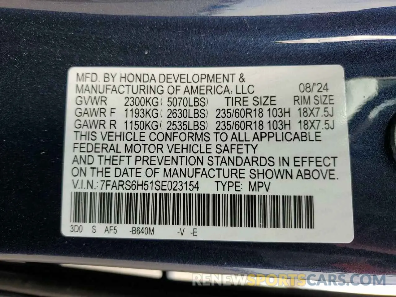 15 Photograph of a damaged car 7FARS6H51SE023154 HONDA CRV 2025