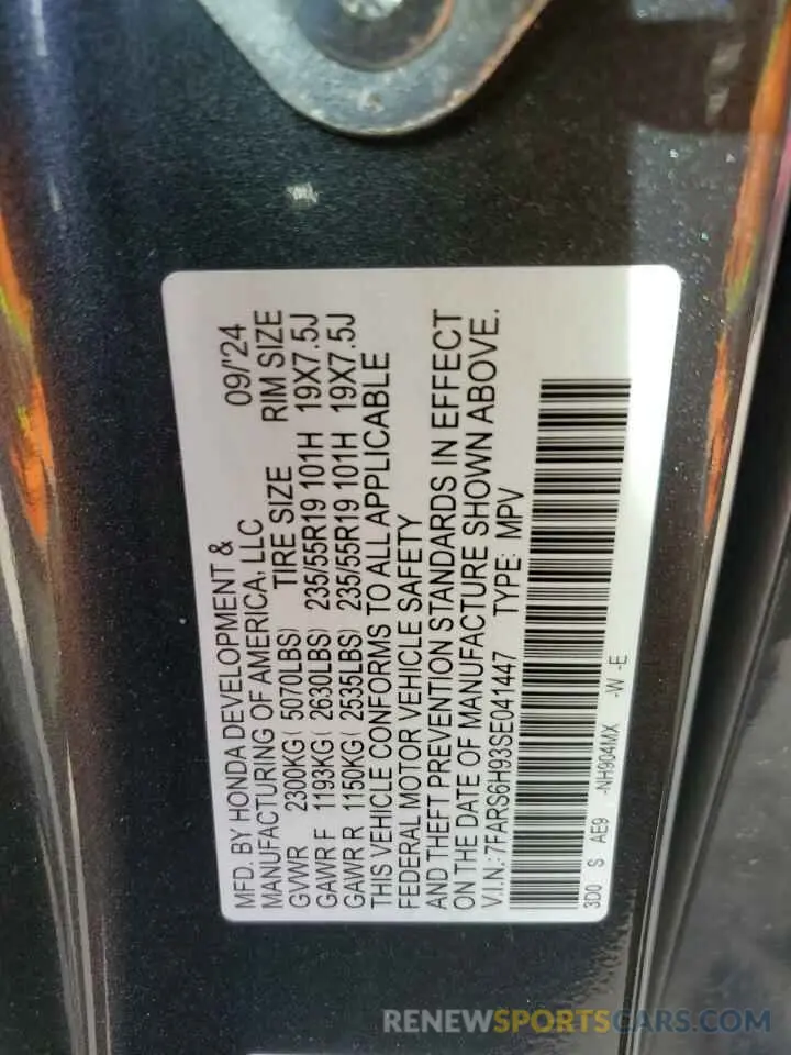14 Фотография поврежденного автомобиля 7FARS6H93SE041447 HONDA CRV 2025