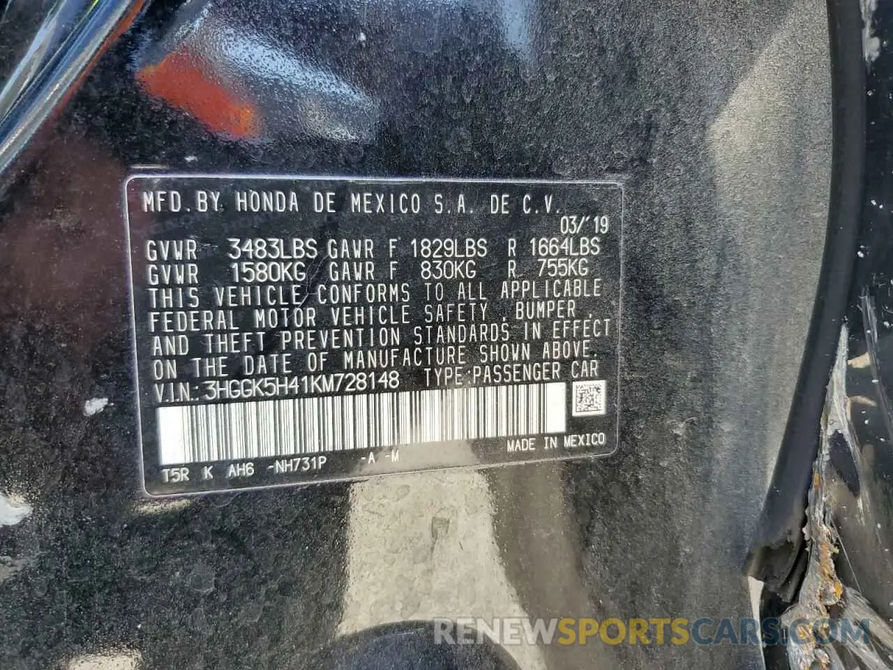 12 Photograph of a damaged car 3HGGK5H41KM728148 HONDA FIT 2019