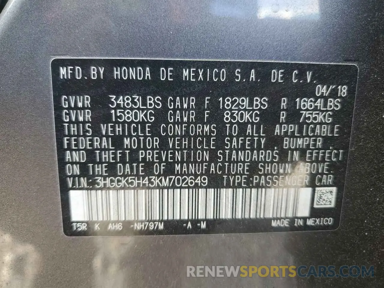 12 Фотография поврежденного автомобиля 3HGGK5H43KM702649 HONDA FIT 2019