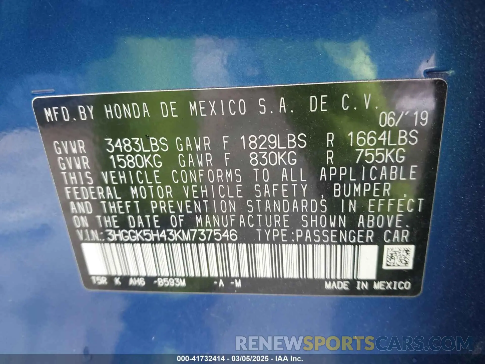9 Photograph of a damaged car 3HGGK5H43KM737546 HONDA FIT 2019