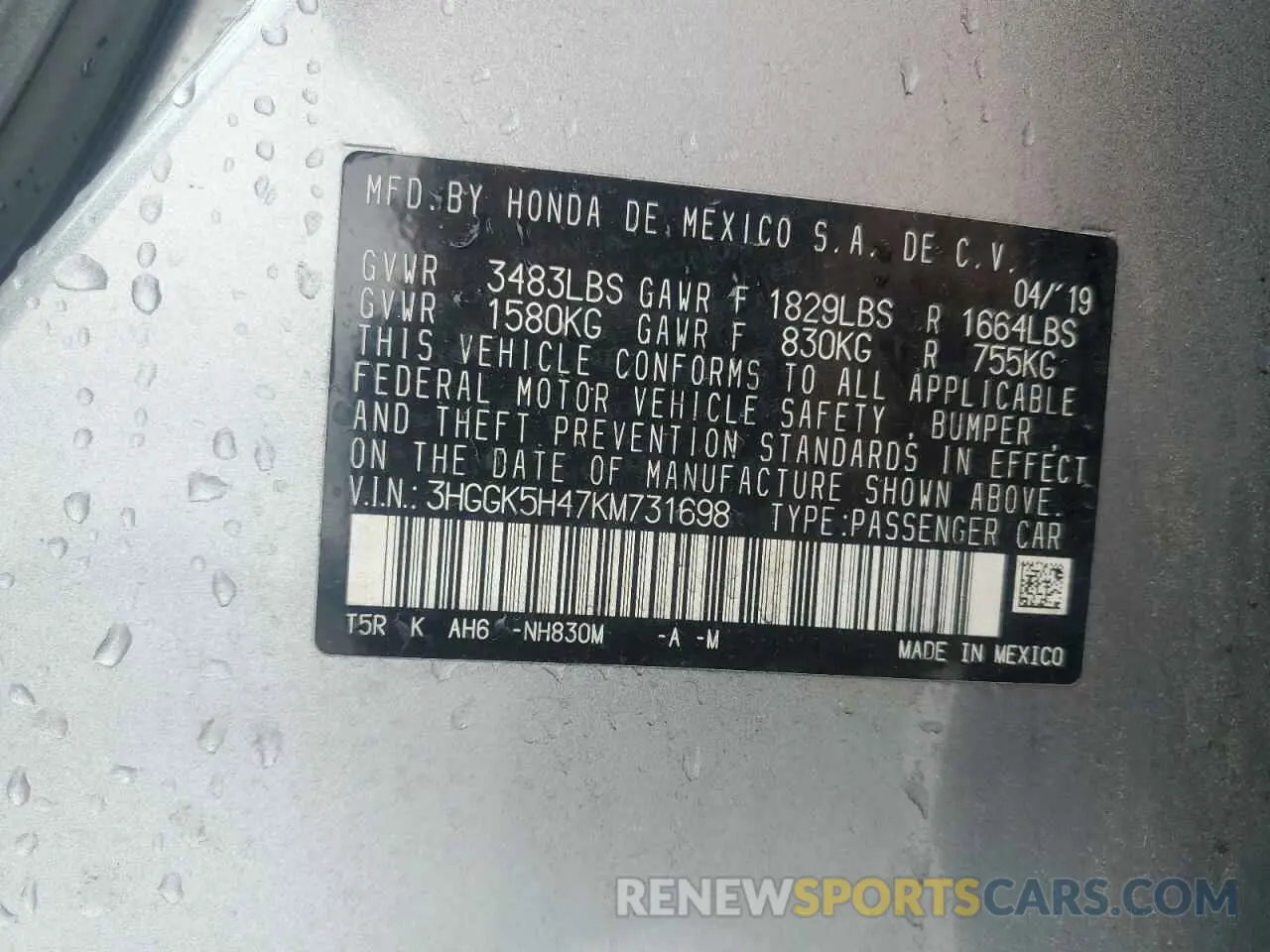 12 Photograph of a damaged car 3HGGK5H47KM731698 HONDA FIT 2019